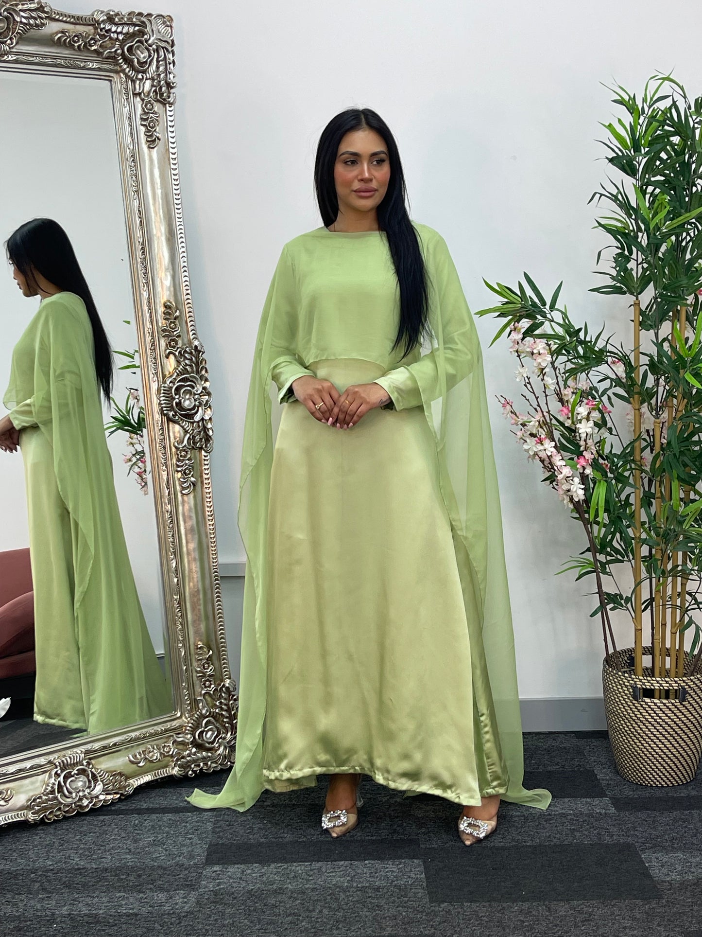 Cape Shawl Dress - Silk Chiffon - green