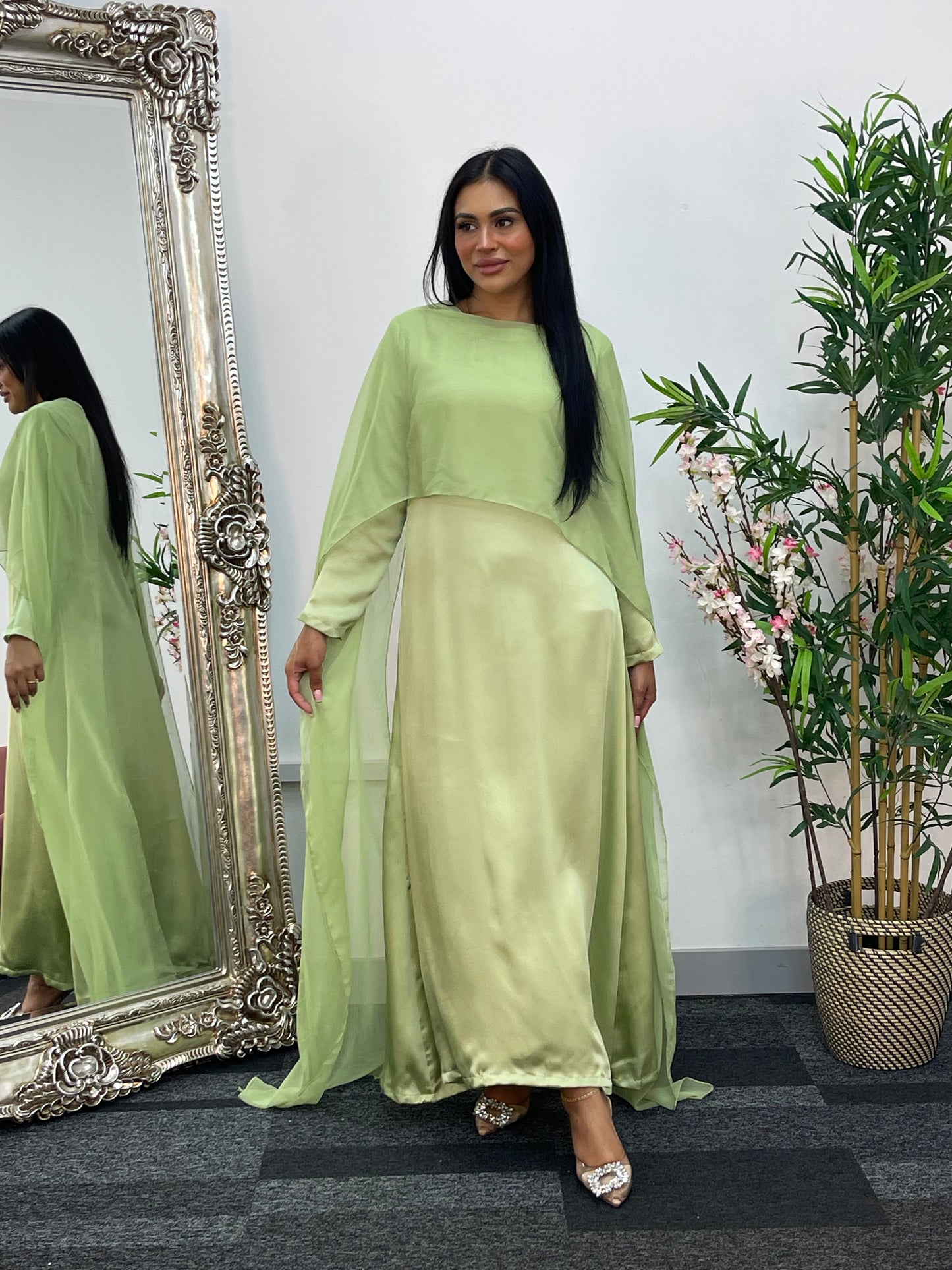 Cape Shawl Dress - Silk Chiffon - green