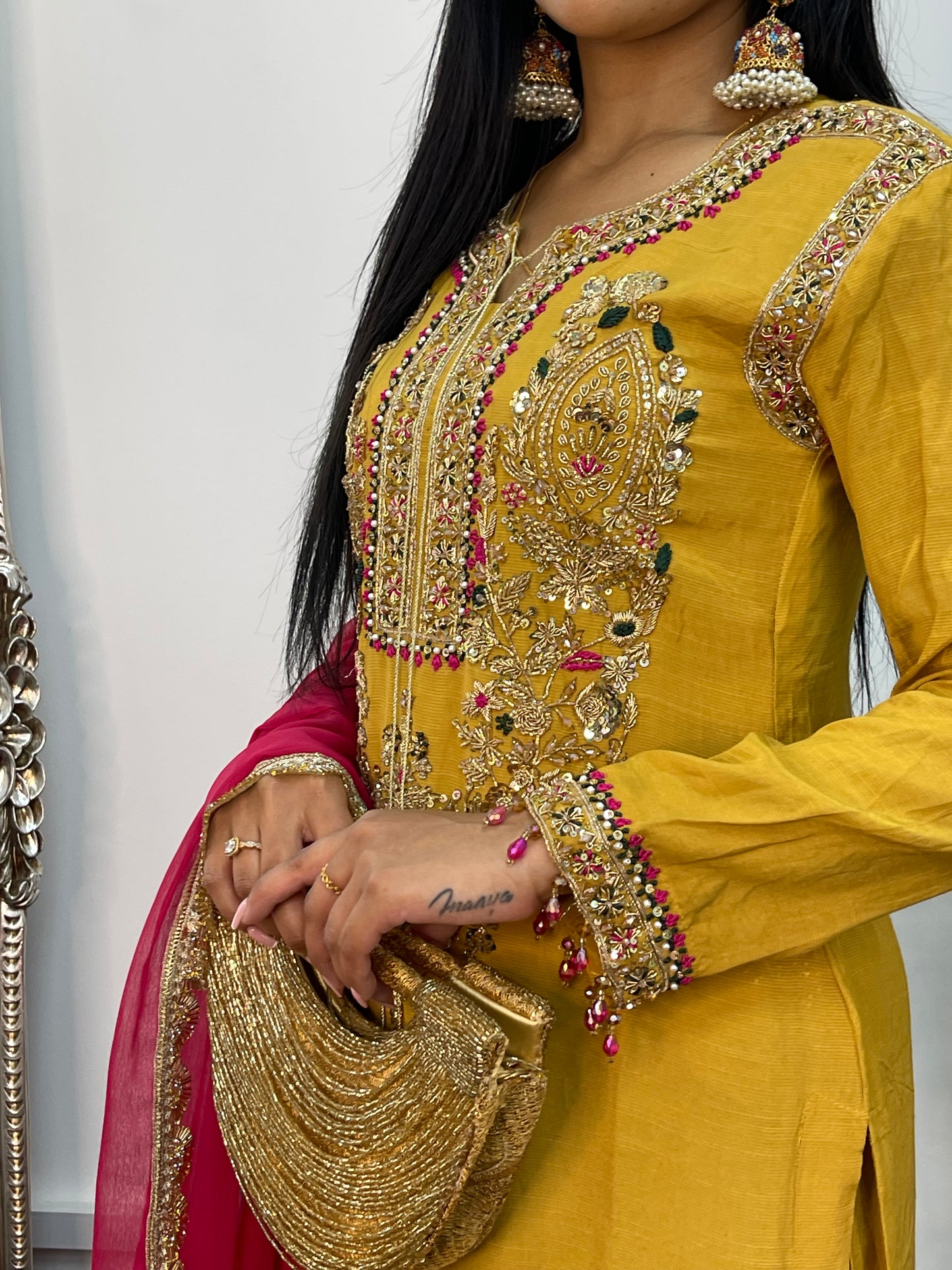 “Lashkara” - Party Wear - Yellow - Hot Pink