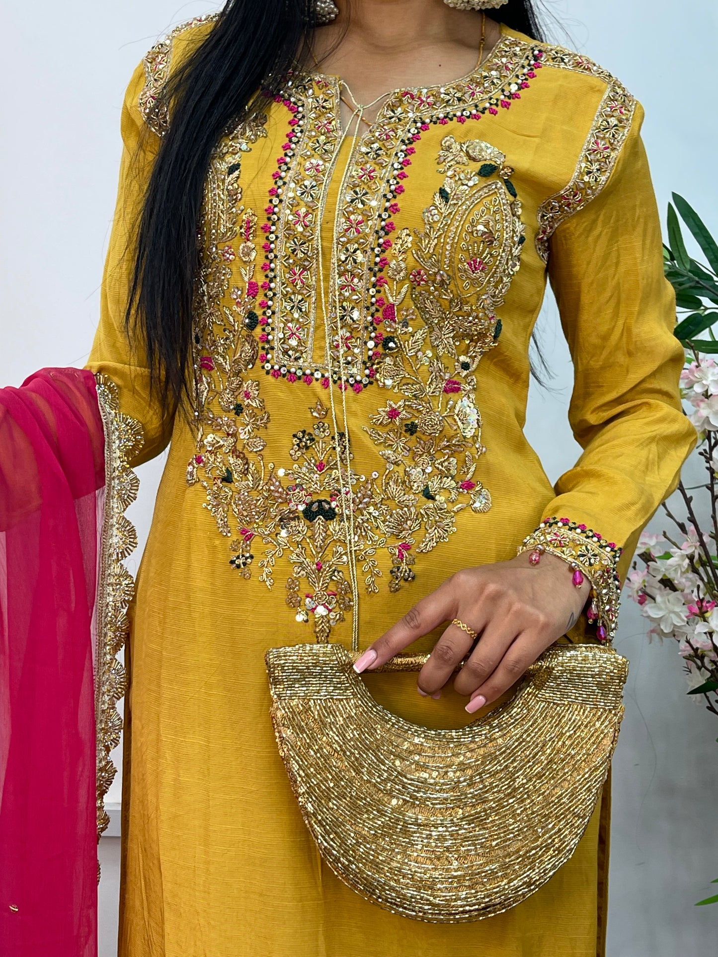 “Lashkara” - Party Wear - Yellow - Hot Pink