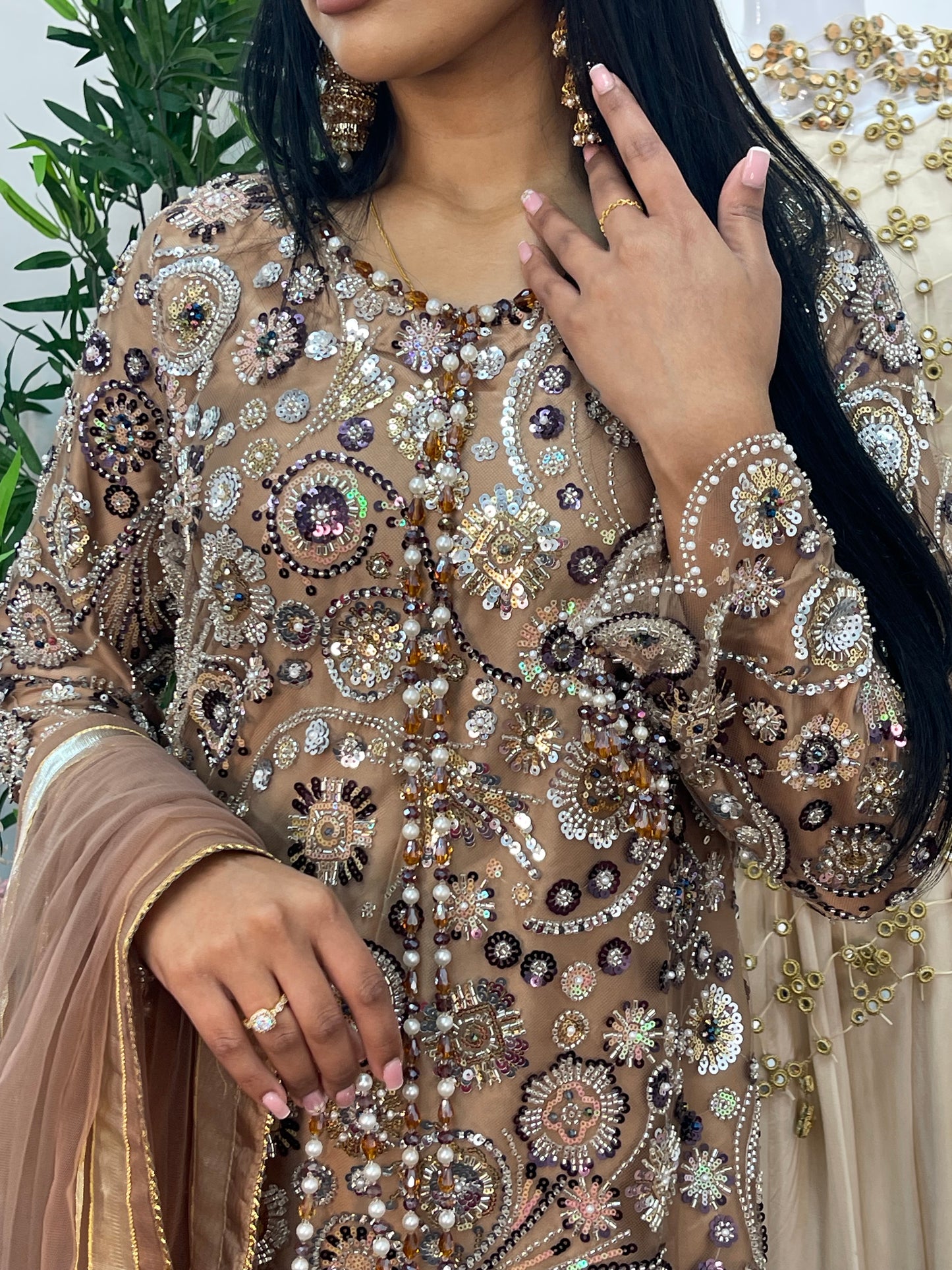 pakistani traditional dress | Cutdana Net - Brown