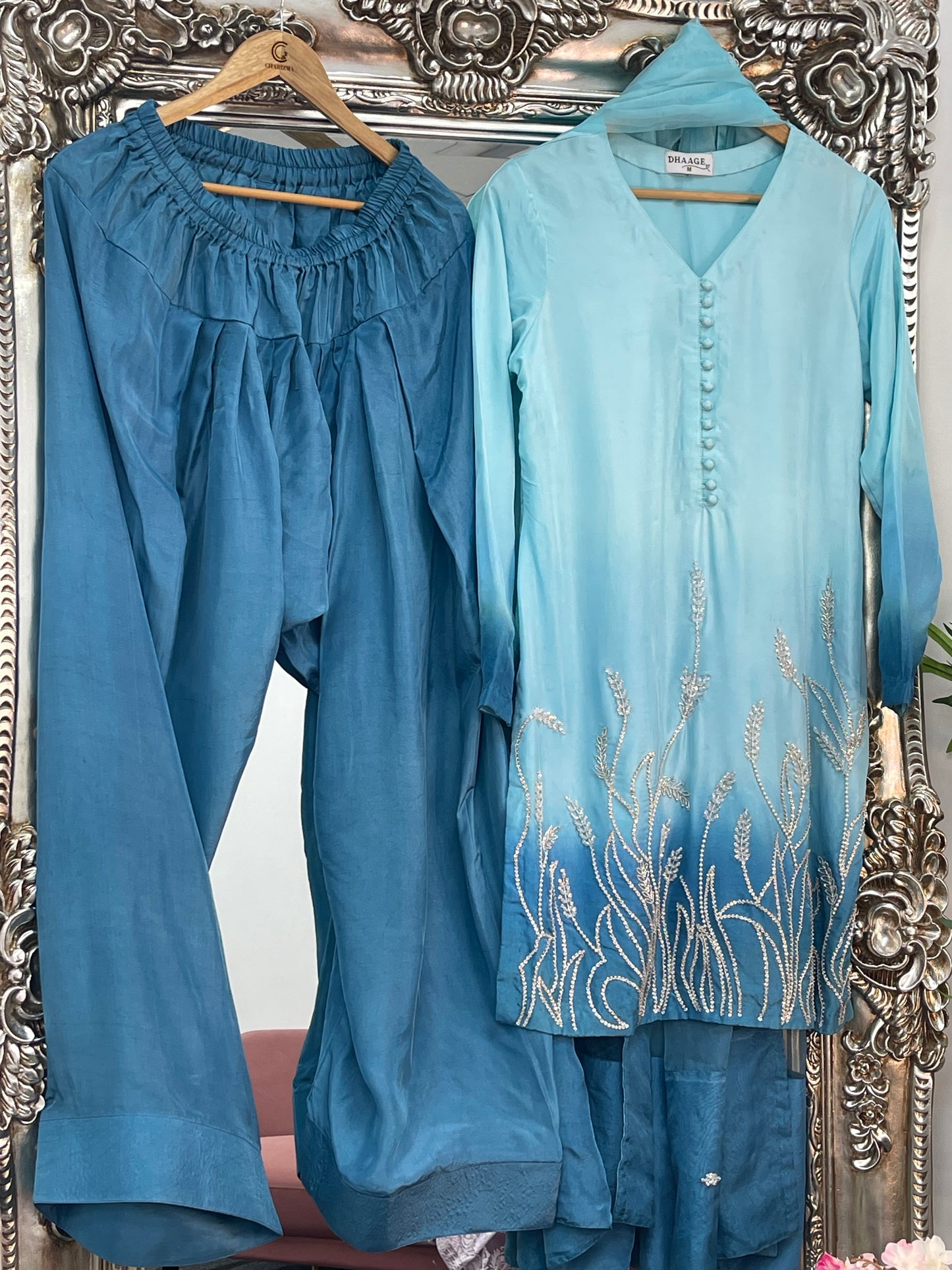 Party dresses for women | Farshi Shalwar - Blue