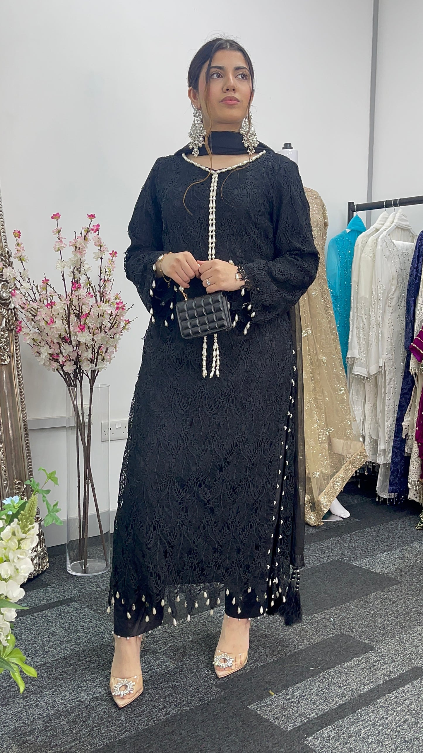 Black Patta- Lacy Crochet Net - Leafy - Dia -Diya -