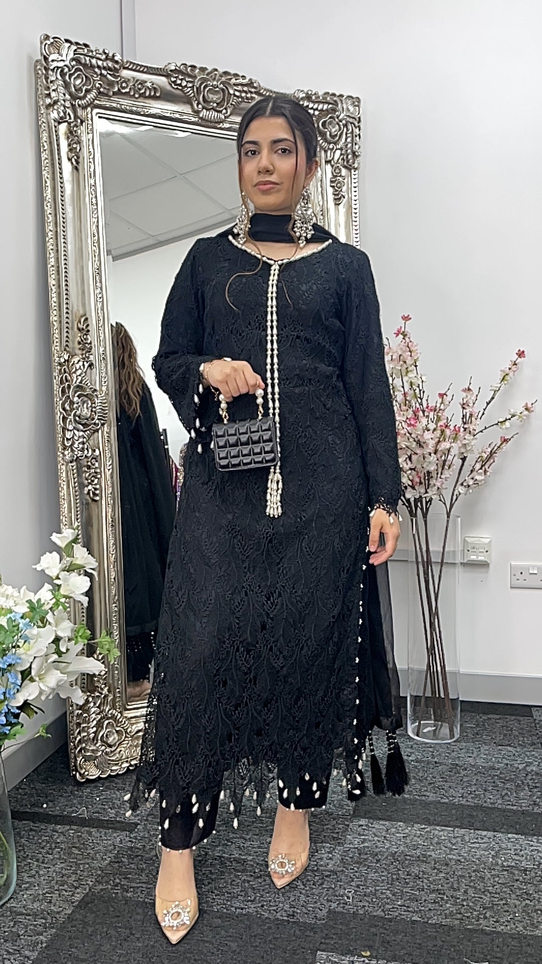 Black Patta- Lacy Crochet Net - Leafy - Dia -Diya -