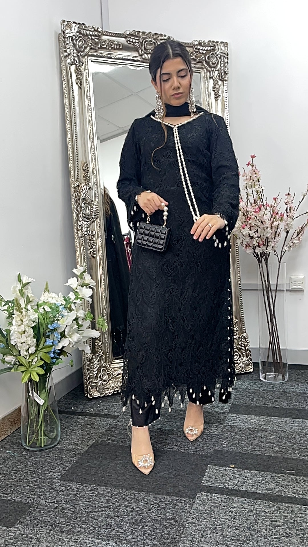 Black Patta- Lacy Crochet Net - Leafy - Dia -Diya -