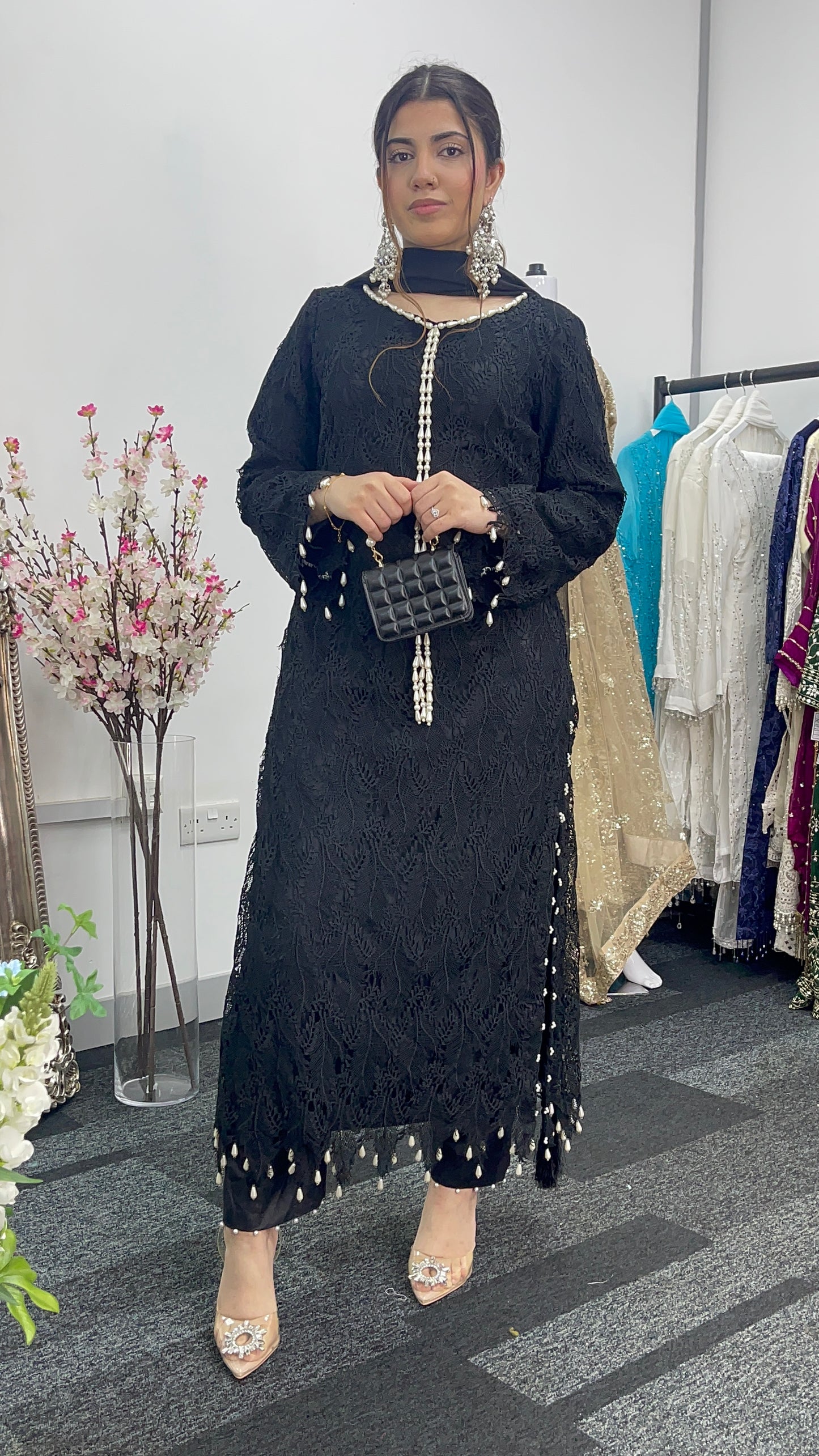 Black Patta- Lacy Crochet Net - Leafy - Dia -Diya -