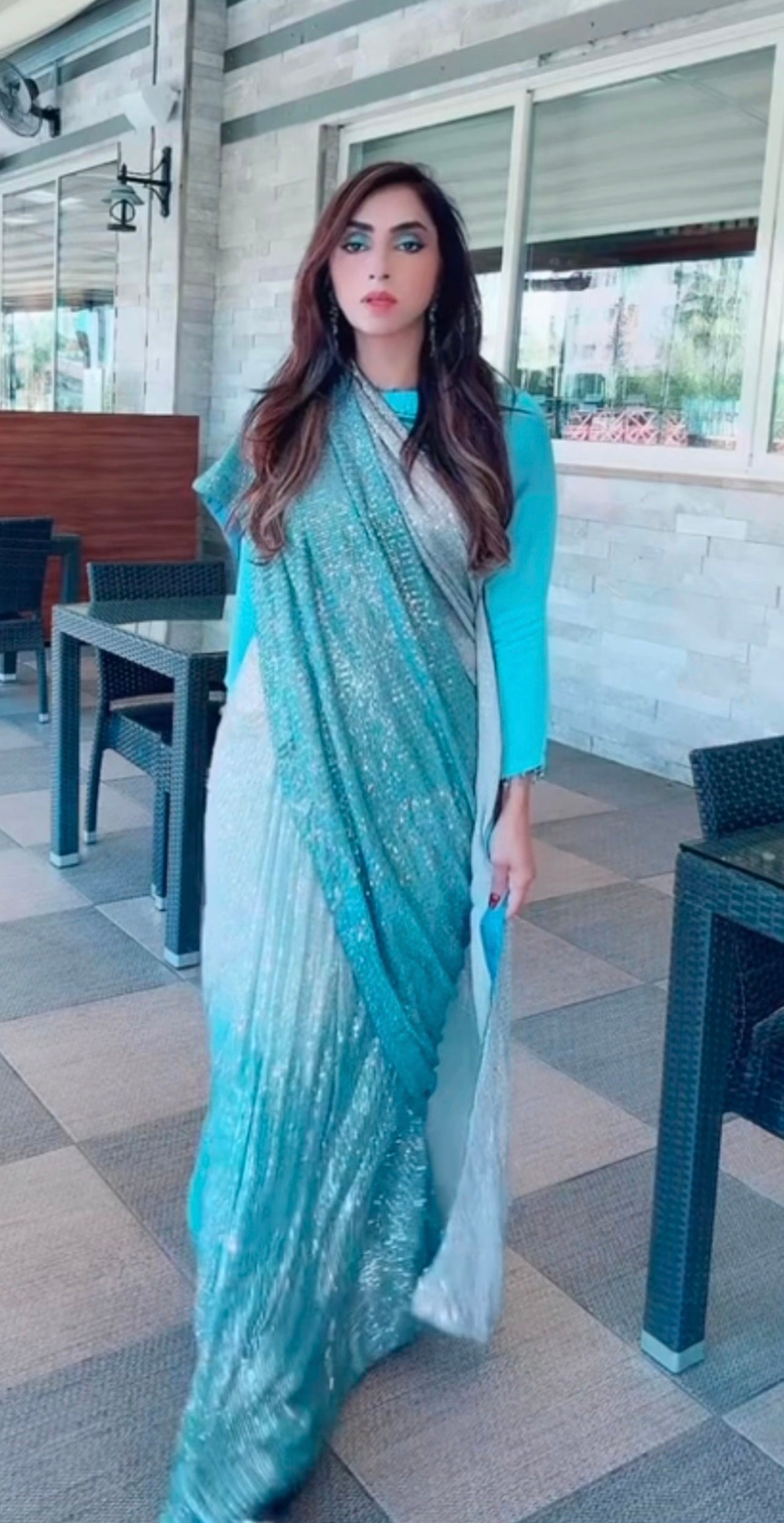 Sequin Ombre Saree - Blue Sari