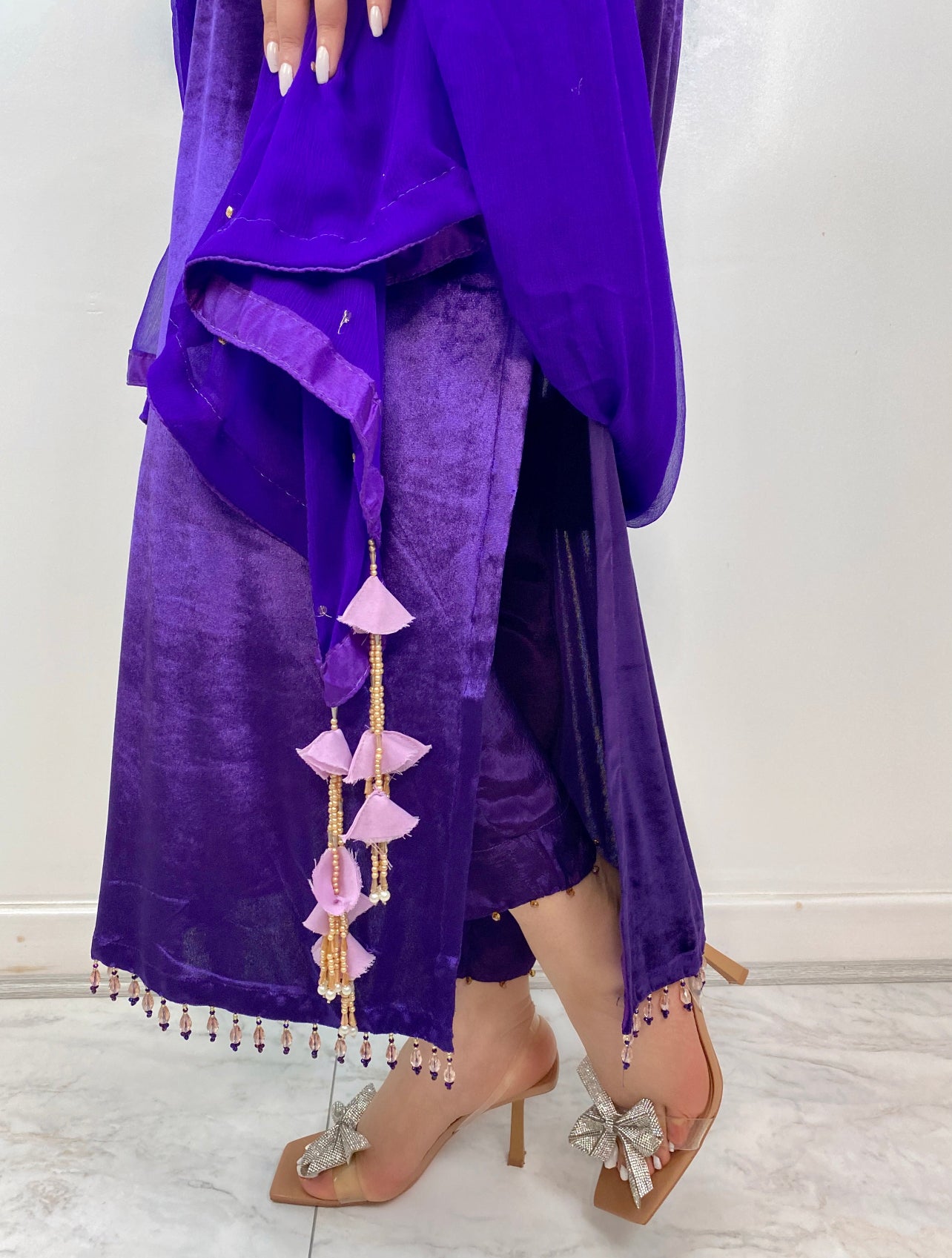 “Sheh-nai” Purple Velvet Pret with gold and Silver - Wedding Outfit