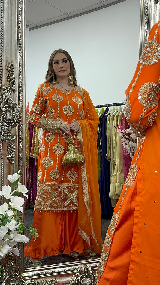 Kiran - Sheesha Sharara - Orange - Mehndi outfit - Party wear- W