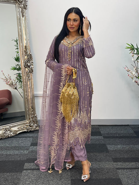 Payal - Cutdana Net - Lilac purple - A
