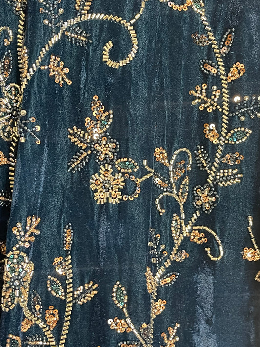 “Makhmal” Teal Velvet Cutdana - Party Wedding Outfit