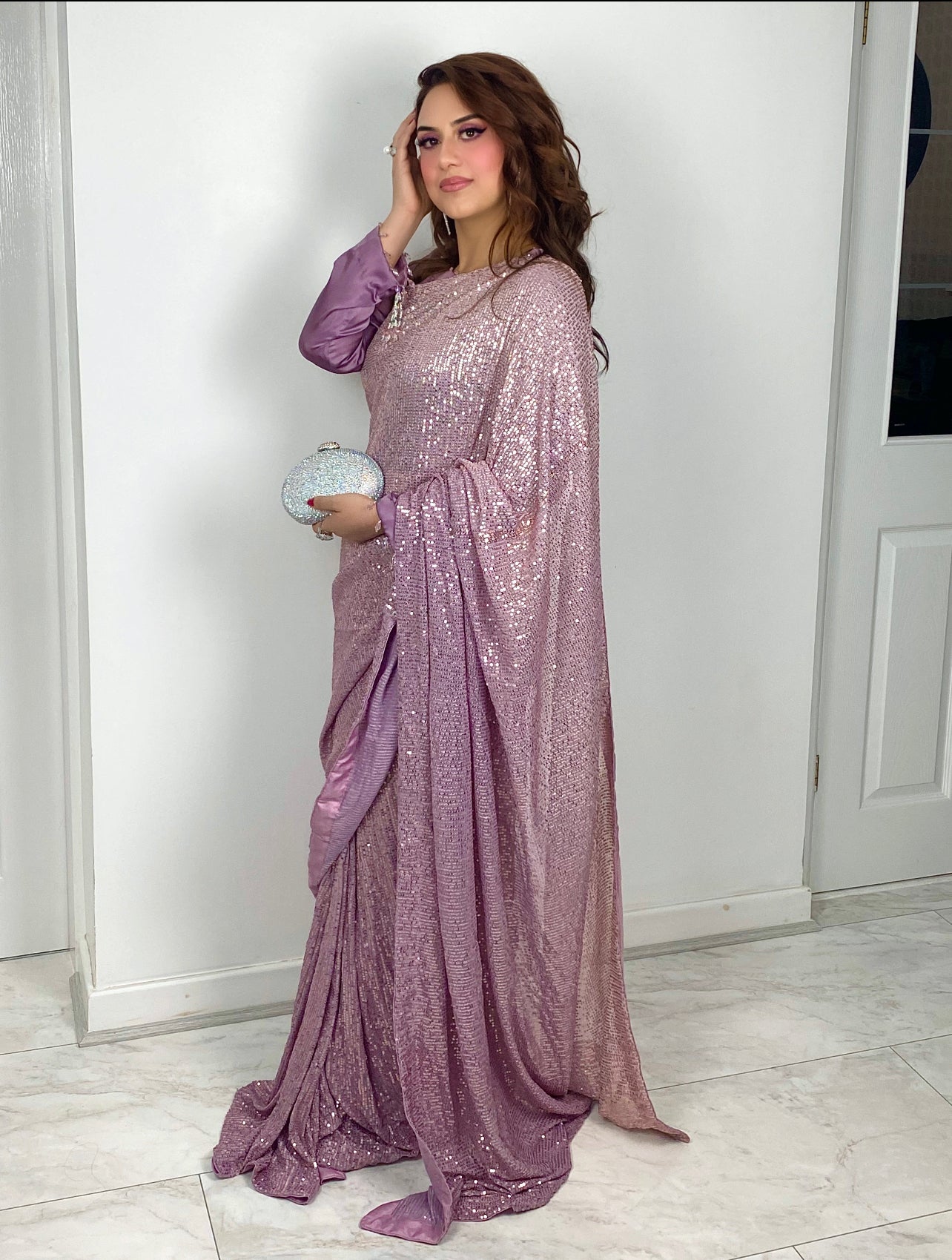 Sequin Ombre Saree - Pink mauve Sari