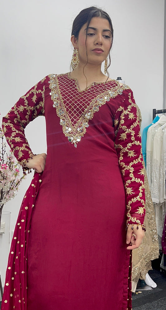 Afsana -  Hand Work - Party Wear - Maroon