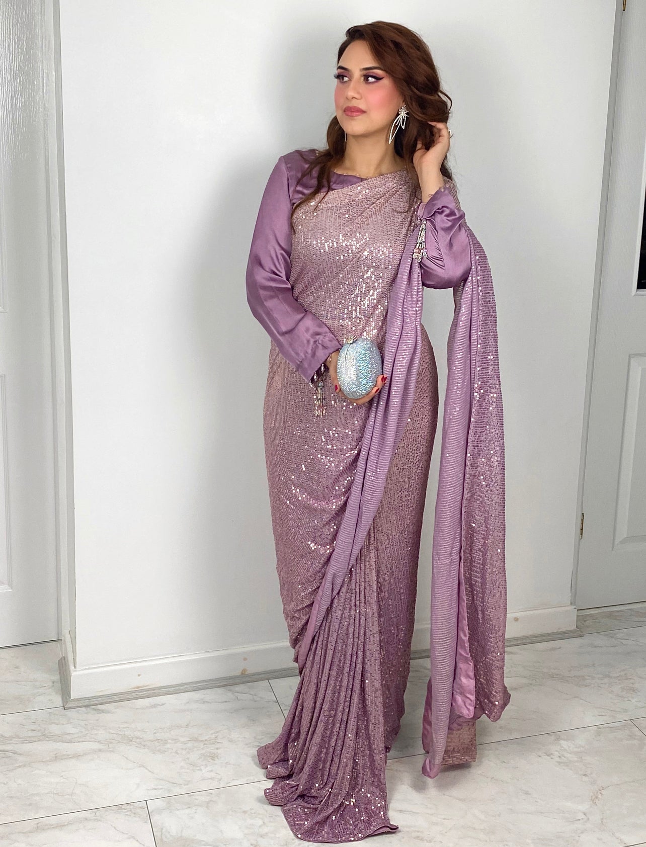 Sequin Ombre Saree - Pink mauve Sari