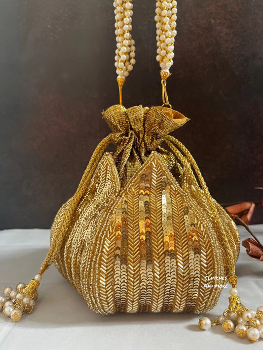 Gold Lotus Potli Bag