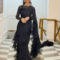 Ruffled Sequin saree - Black Floor Length Sari -