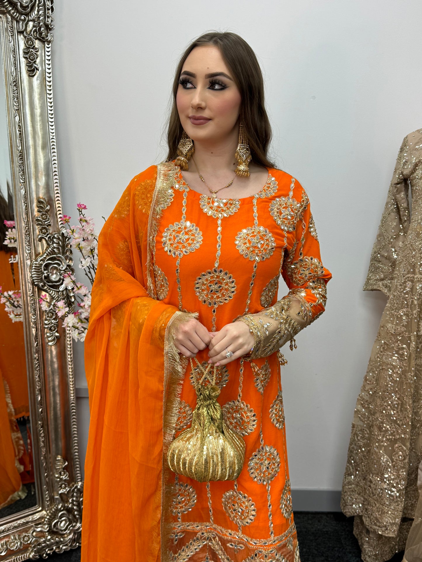 Kiran - Sheesha Sharara Set - Orange - Mehndi outfit - Party wear