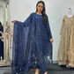 Tara - Korean Silk Cut Dana - Party Wear - CutWork - Navy Blue - taara