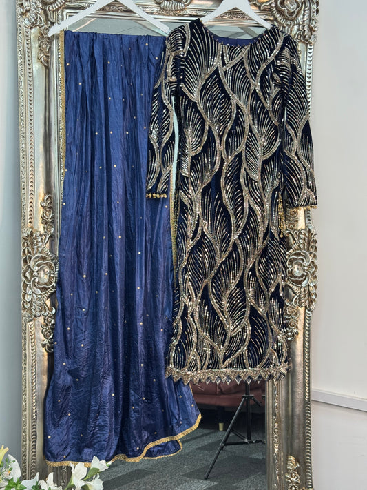 Snake - Cutdana Velvet - navy Blue