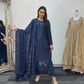 Tara - Korean Silk Cut Dana - Party Wear - CutWork - Navy Blue - taara