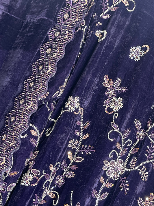 “Makhmal” l Purple Velvet Cutdana l Party Wedding Outfit