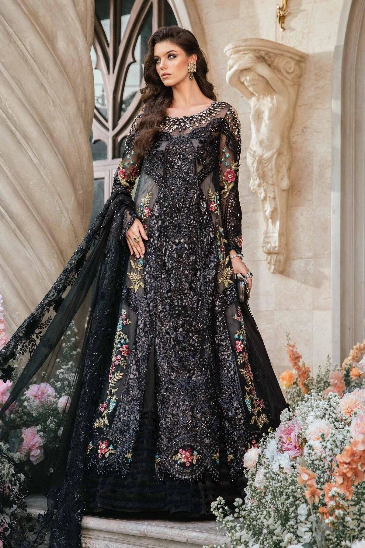 Maria B Inspired Embroidered - Black - Chiffon