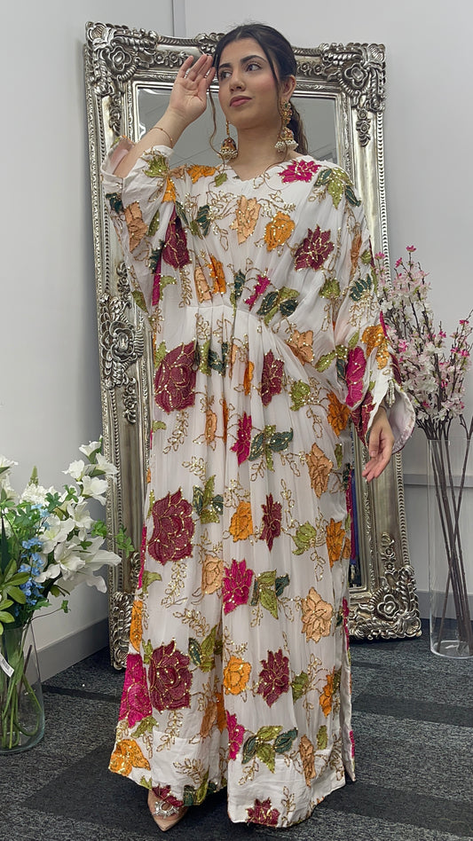 Chamkila Gulab - White Kaftaan - Party Wear Kaftan