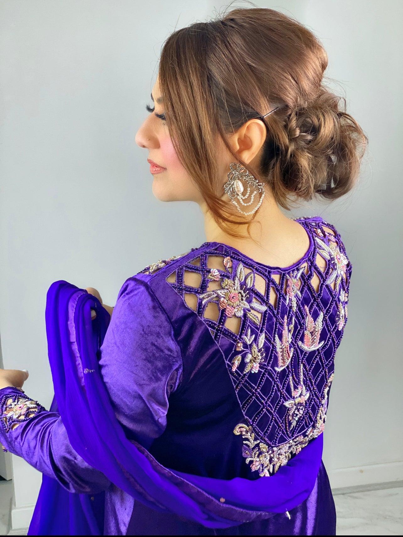 “Sheh-nai” Purple Velvet Pret with gold and Silver - Wedding Outfit