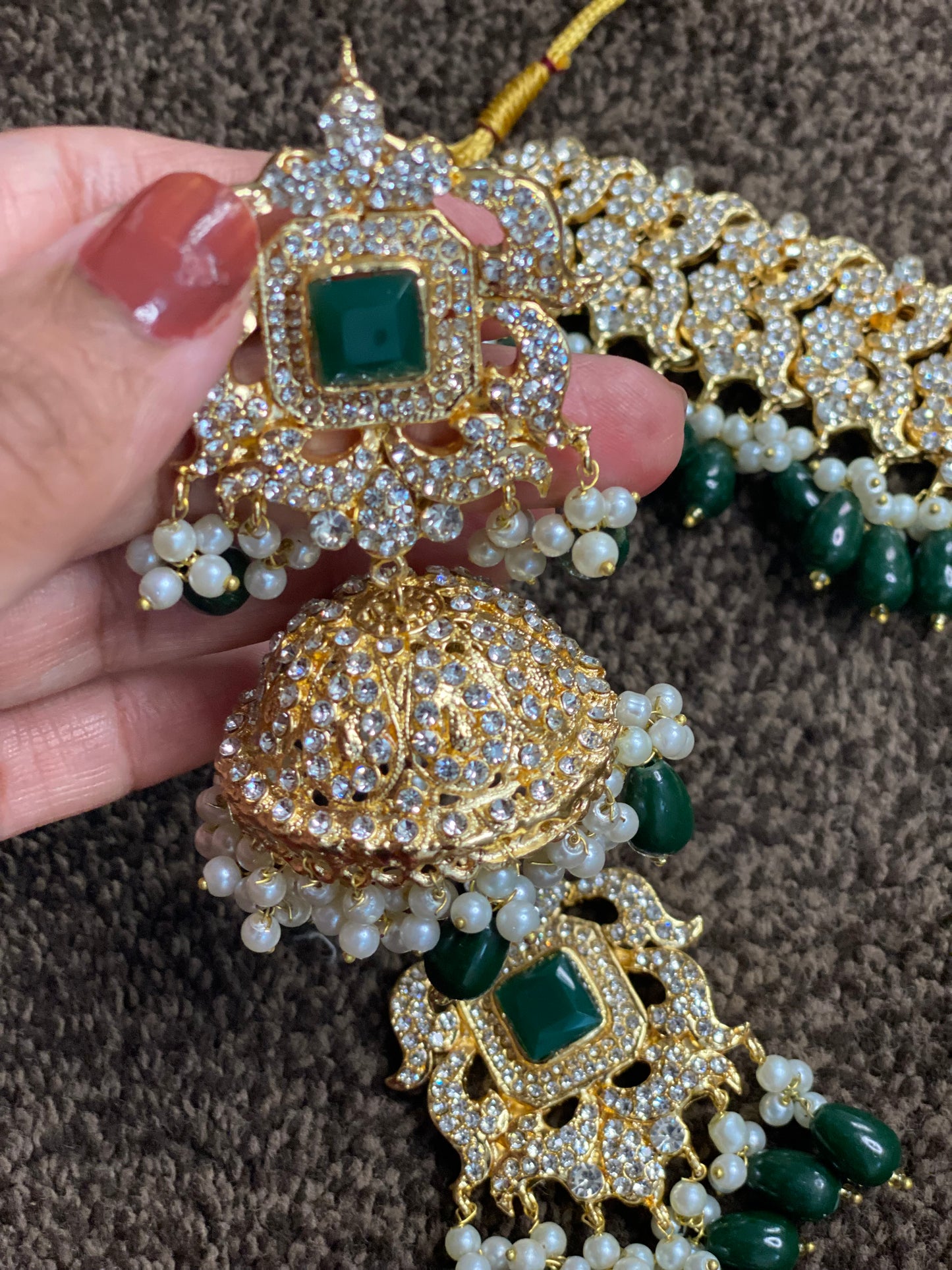 Green and Gold Set - Jhumka and Necklace Set