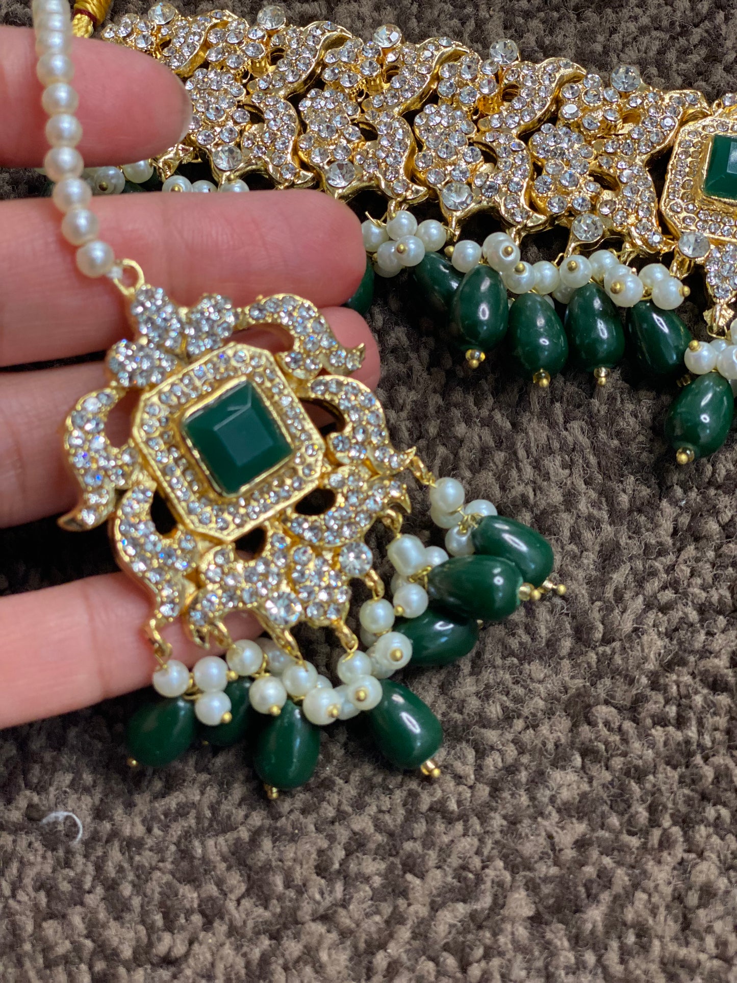 Green and Gold Set - Jhumka and Necklace Set