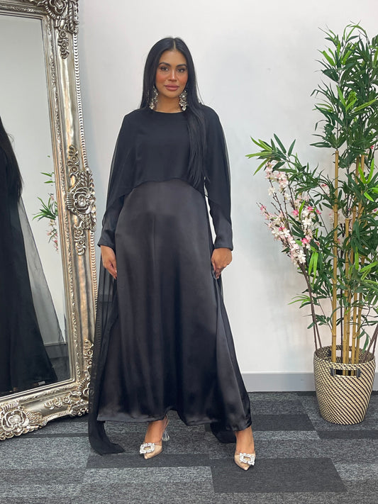 Cape Shawl Dress - Silk Chiffon  - Black
