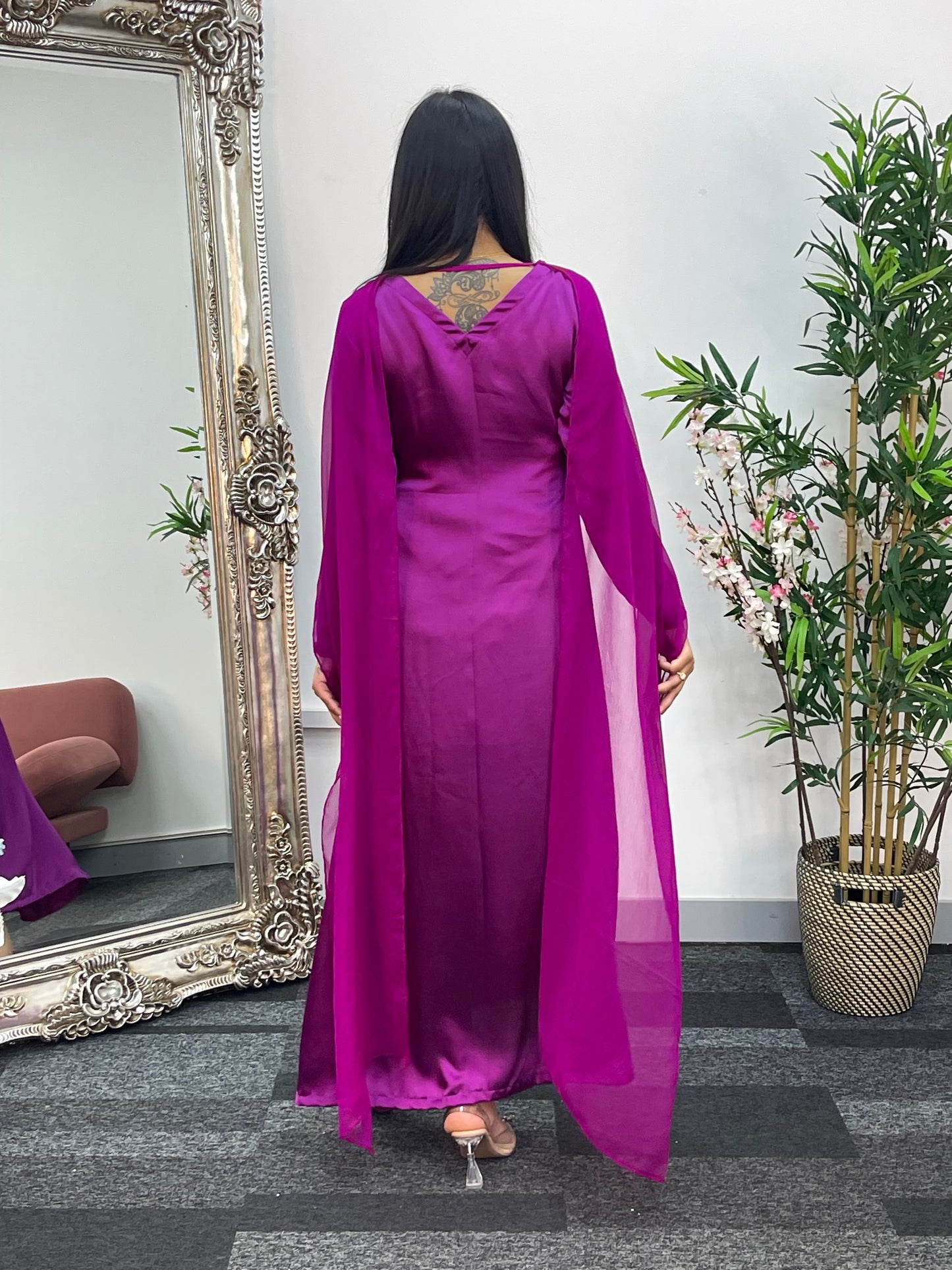 Cape Shawl Dress - Silk Chiffon  - Purple