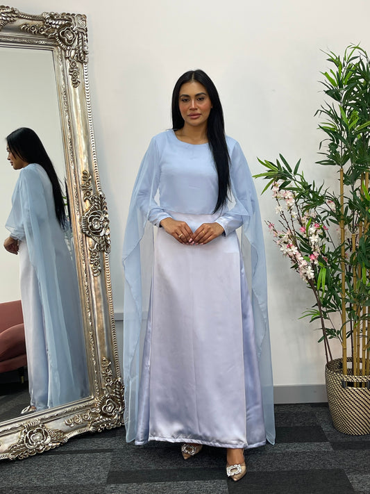 Cape Shawl Dress - Silk Chiffon  - Blue