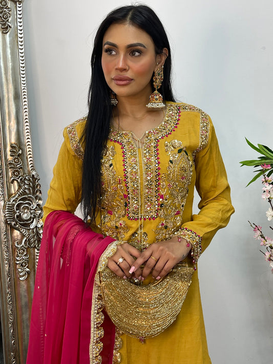 (Pre Order 3/4 Weeks) “Lashkara” - Party Wear - Yellow - Hot Pink - Mustard