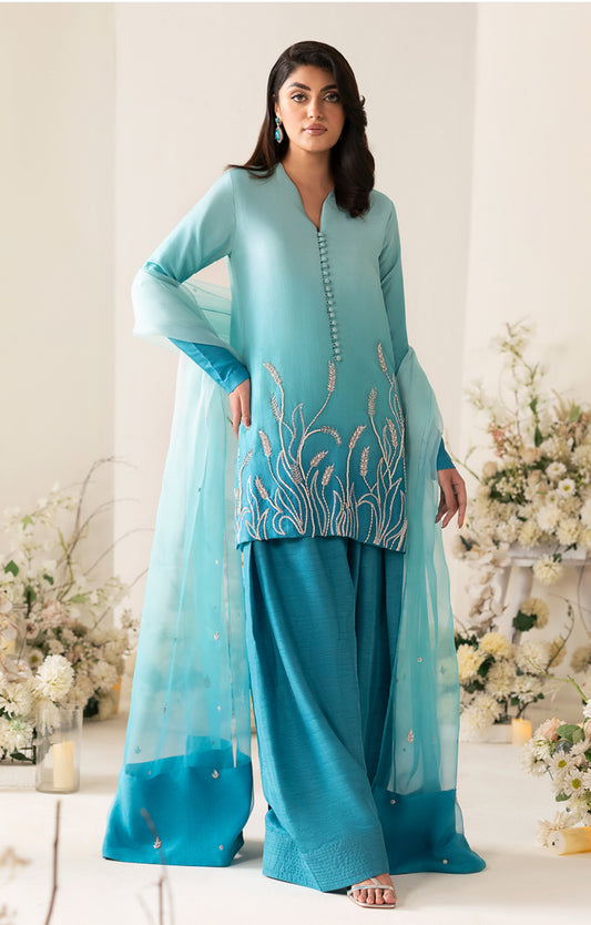 Party dresses for women | Farshi Shalwar - Blue