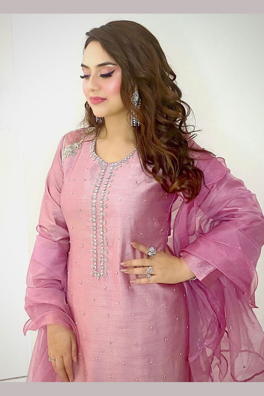 Blush Beauty - mauve Pink Adda work All Hand Made pink