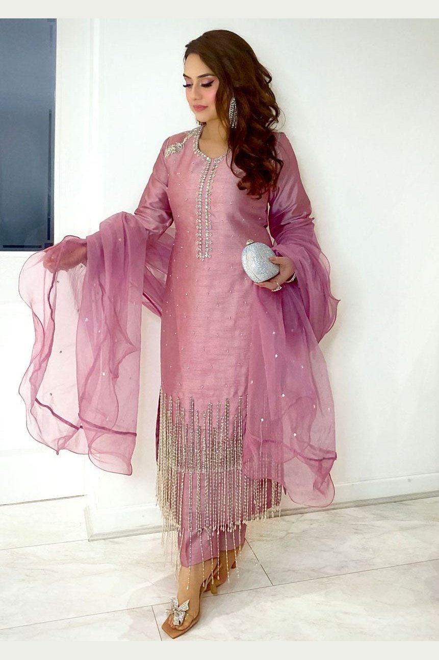 Blush Beauty - mauve Pink Adda work All Hand Made pink